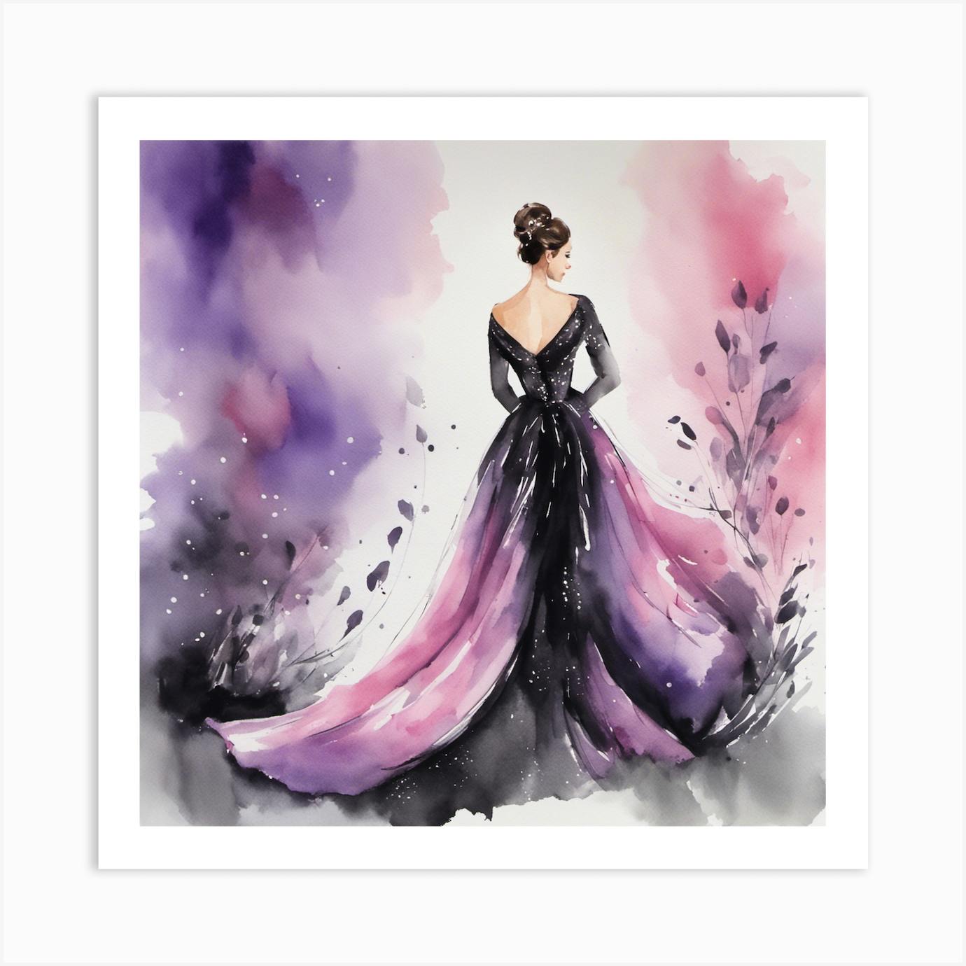 Black Fashion Dress Woman Watercolor Painting Print 100% Australian Ma –  Bella Home Decor