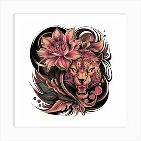 Leopard With Flowers Art Print