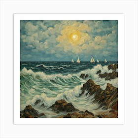 Sailboats In The Sea Art Print