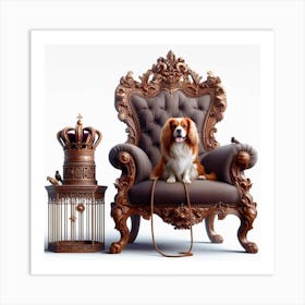 Dog Sitting On A Throne Art Print