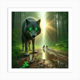 Wolfy looking for bioluminescent mushrooms 6 Art Print