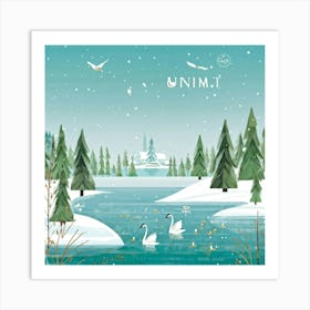 Oversize Greeting Card Showcasing A Winter Landscape In Siberia Featuring A Cygnet Little Swan And Art Print