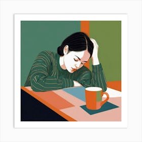 Asian Girl With A Cup Of Coffee Art Print