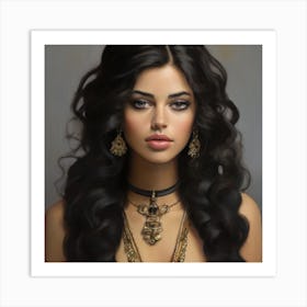 Beautiful Woman With Long Black Hair Art Print