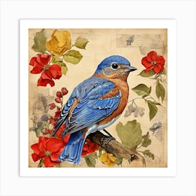 Bird Painting Collage Eastern Bluebird 1 Art Print 0 Art Print