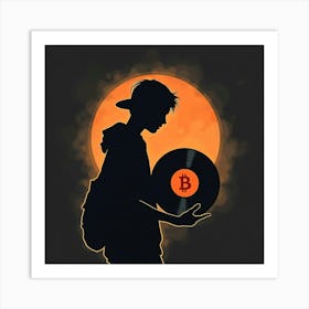 Silhouette Of A Man Holding A Bitcoin Art Print