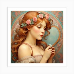 Girl With Roses 2 Art Print