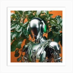 Robot With Headphones 6 Art Print