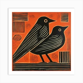 Retro Bird Lithograph Cowbird 1 Art Print