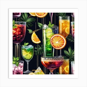 Alcoholic Drinks Seamless Pattern Art Print