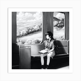 Girl Sitting On A Train Art Print