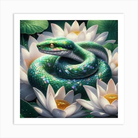 Snake On Lotus 2 Art Print