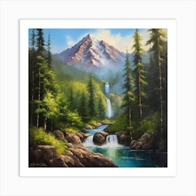 Waterfall In The Mountains Art Print