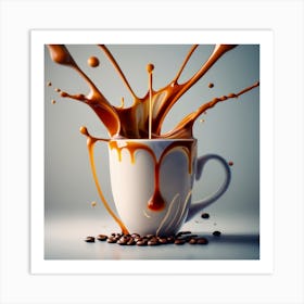 COFFEE TIME - showcasing splashes of coffee beans including caramel, vanilla-flavored, foam, steam, syrup. Art Print