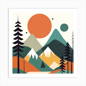 Mountain Landscape Abstract Mountains and Forest Art Print