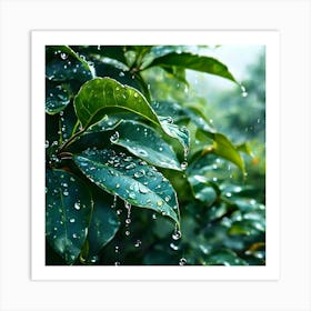 Raindrops On Leaves 2 Art Print