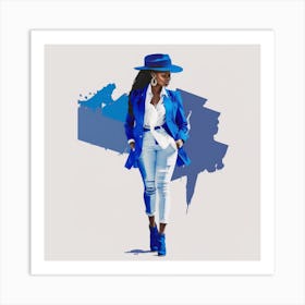 Blue Woman With Hat Art Print