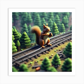 Squirrel On The Train Tracks Art Print