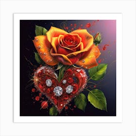 Heart and beautiful red rose 16 Art Print