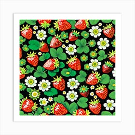 Strawberry Seamless Pattern Vector Art Print