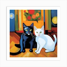 Black And White Cats Modern Art Cezanne Inspired Art Print