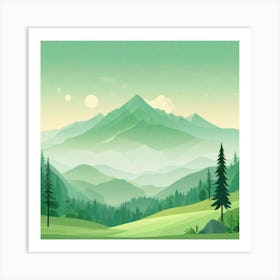 Misty mountains background in green tone 170 Art Print