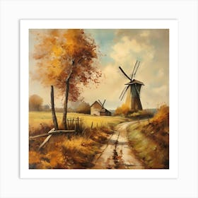 Vintage Oil Painting, Farmhouse Wall Decorations, Vintage Landscape, Printable Wall Art, Vintage Landscape Oil Painting.
5Windmills. Art Print