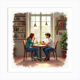 Watercolor Scene Of A Local English Book Club Meeting In A Cozy Cafe 1 Art Print