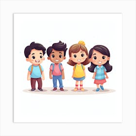 Cartoon Kids In School Art Print