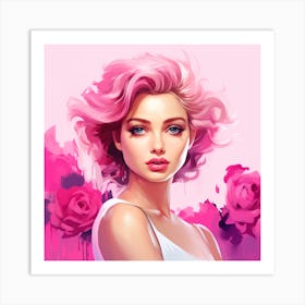 Girl With Pink Hair Art Print