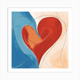 Swirl Brown & Blue Heart 3 Art Print