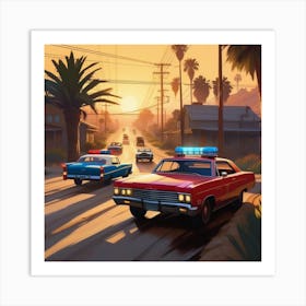 Police Cars On The Street 2 Art Print