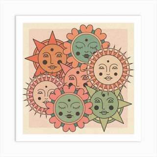 Sun Faces 2 Square Art Print