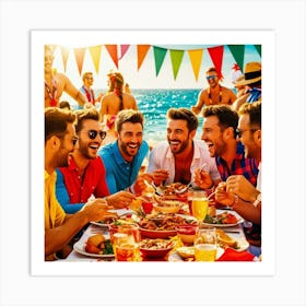 Sea And People Eating Ankd Festival Art Print