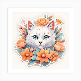 Cat With Flowers Art Print