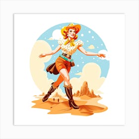 Retro Cowgirl Running Art Print