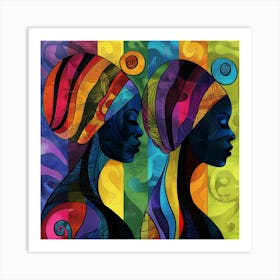 Two Women In Colorful Turbans Art Print