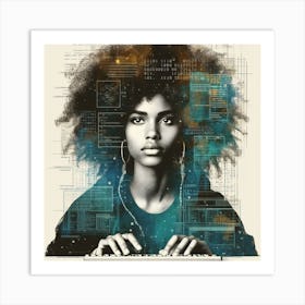 Afro-American Woman On Computer Art Print