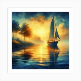 Sailboat At Sunset 8 Art Print