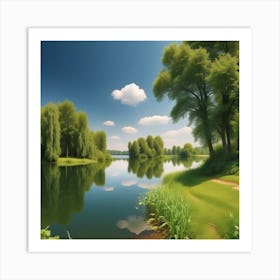 Landscape With Trees And Water Art Print