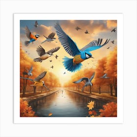 Autumn Birds In Flight 2 Art Print