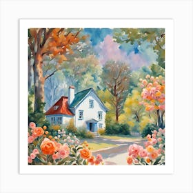 Watercolor Of A House In The Garden Art Print