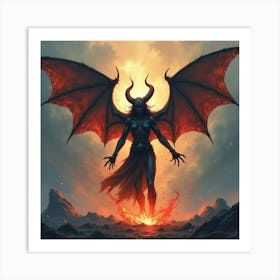 Demon Summoning Dark Magic In A Watercolor Storm 1 Art Print