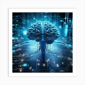 Futuristic Cyber Brain Illustration Connects Electronic Elements And Human Biology Neural Pathways Poster