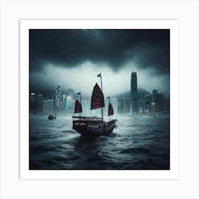 Hong Kong Harbor Junk Art Print