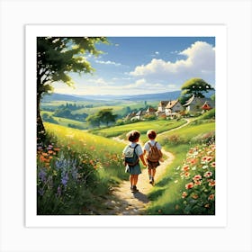 Two Children Walking Down A Path 2 Art Print