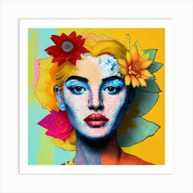 Woman With Flowers On Her Face 1 Art Print