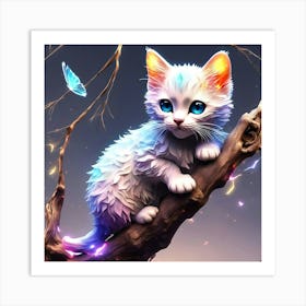 Cute Kitten On A Branch 1 Art Print