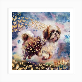 Shih Tzu With Butterflies Art Print