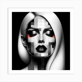 Pixel Mosaic Portrait of A Woman Art Print